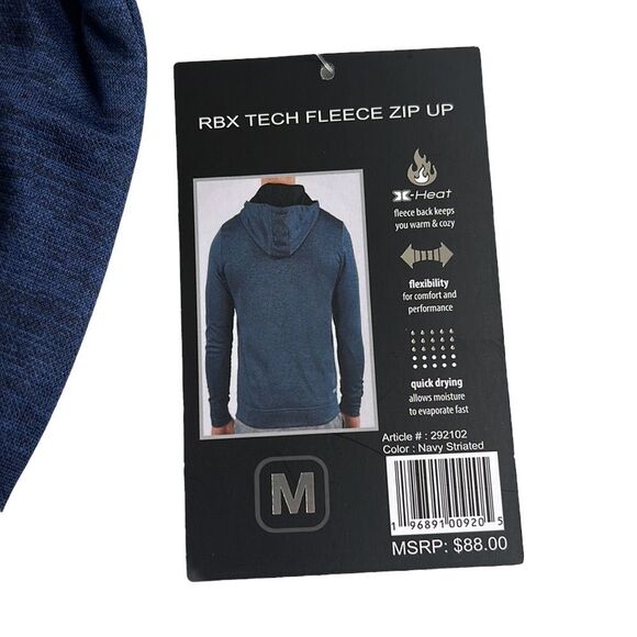 NEW RBX Navy Blue Tech Fleece Zip Up 100% Polyester Size Medium - Picture 4 of 14